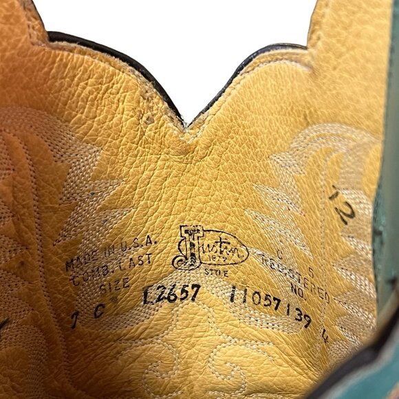 Justin Boots Women's Size 7 C Leather Western Cowboy Boots Teal And Black L2657 - Picture 6 of 8